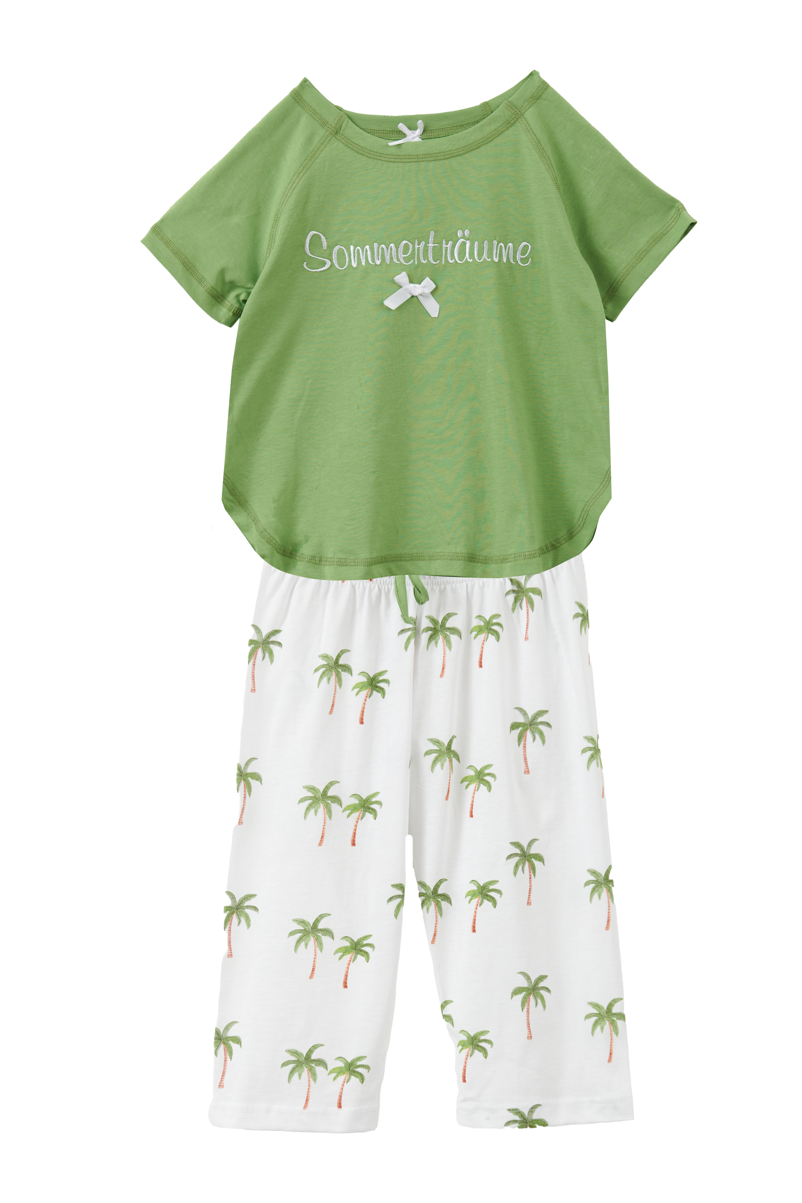 Pyjama Capri Kinder "Sommerträume", grün / Palmen allover