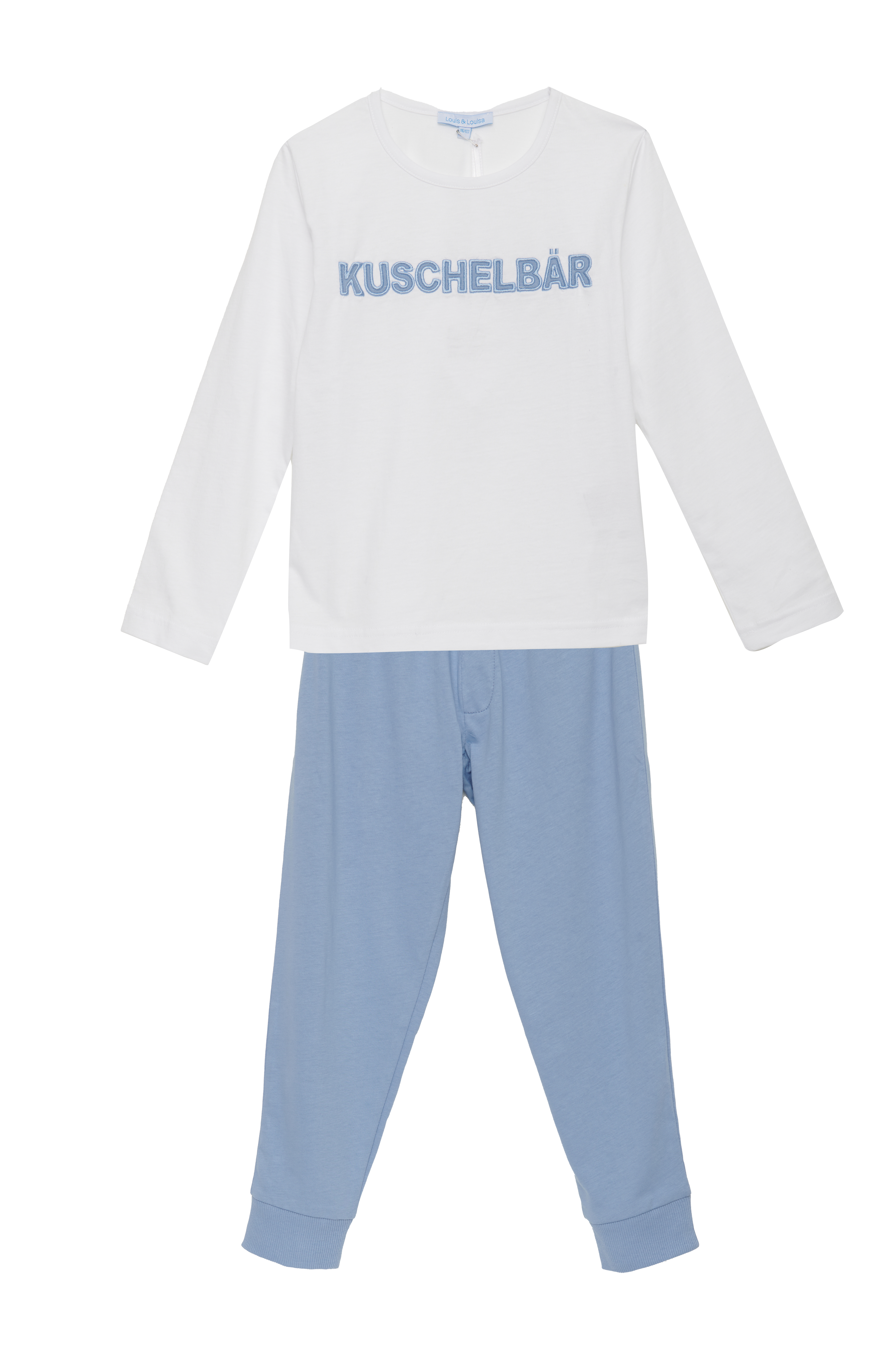 Pyjama Jungs Bündchen "Kuschelbär", weiß/blau