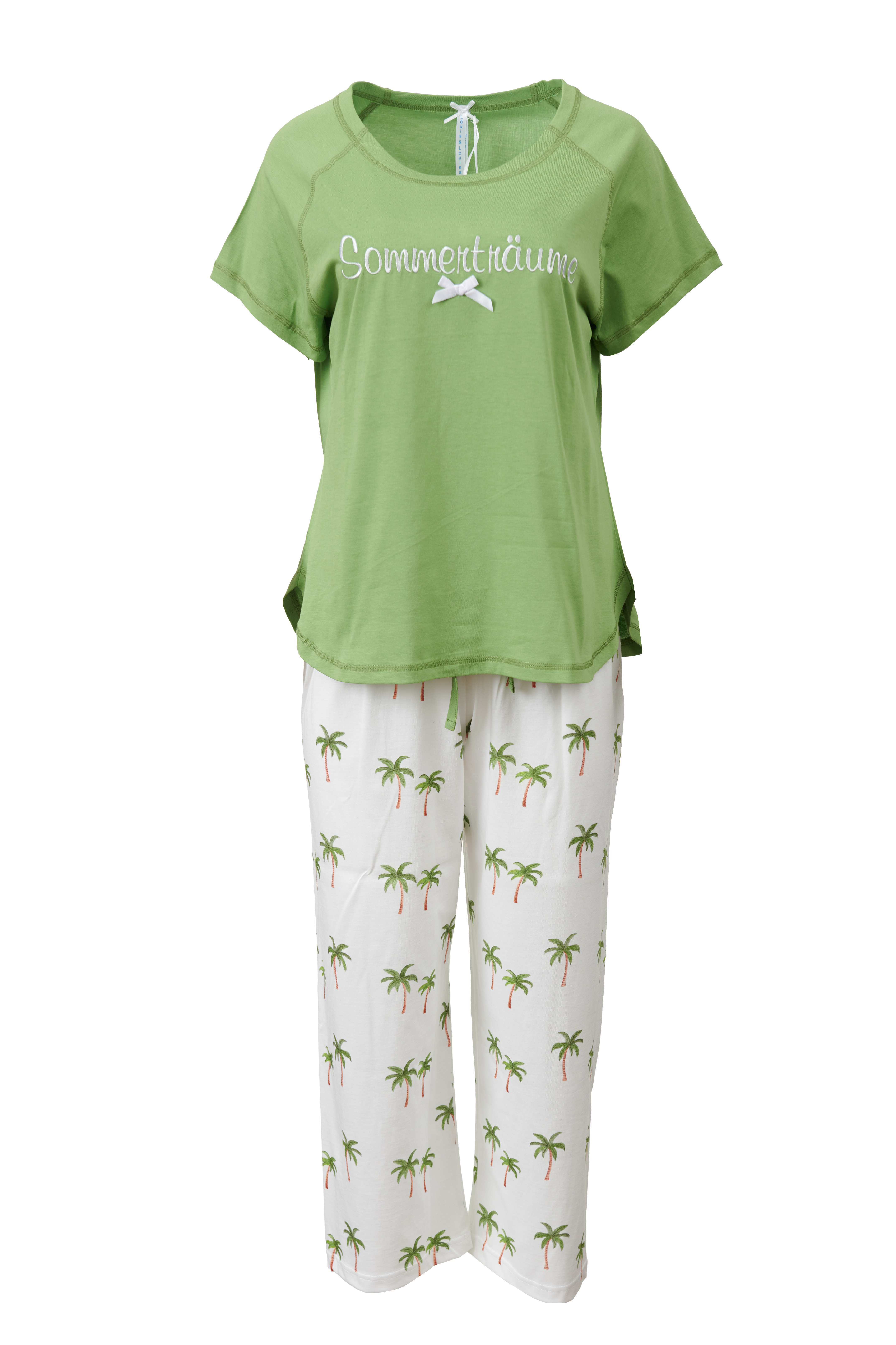 Pyjama Capri "Sommerträume", grün / Palmen allover