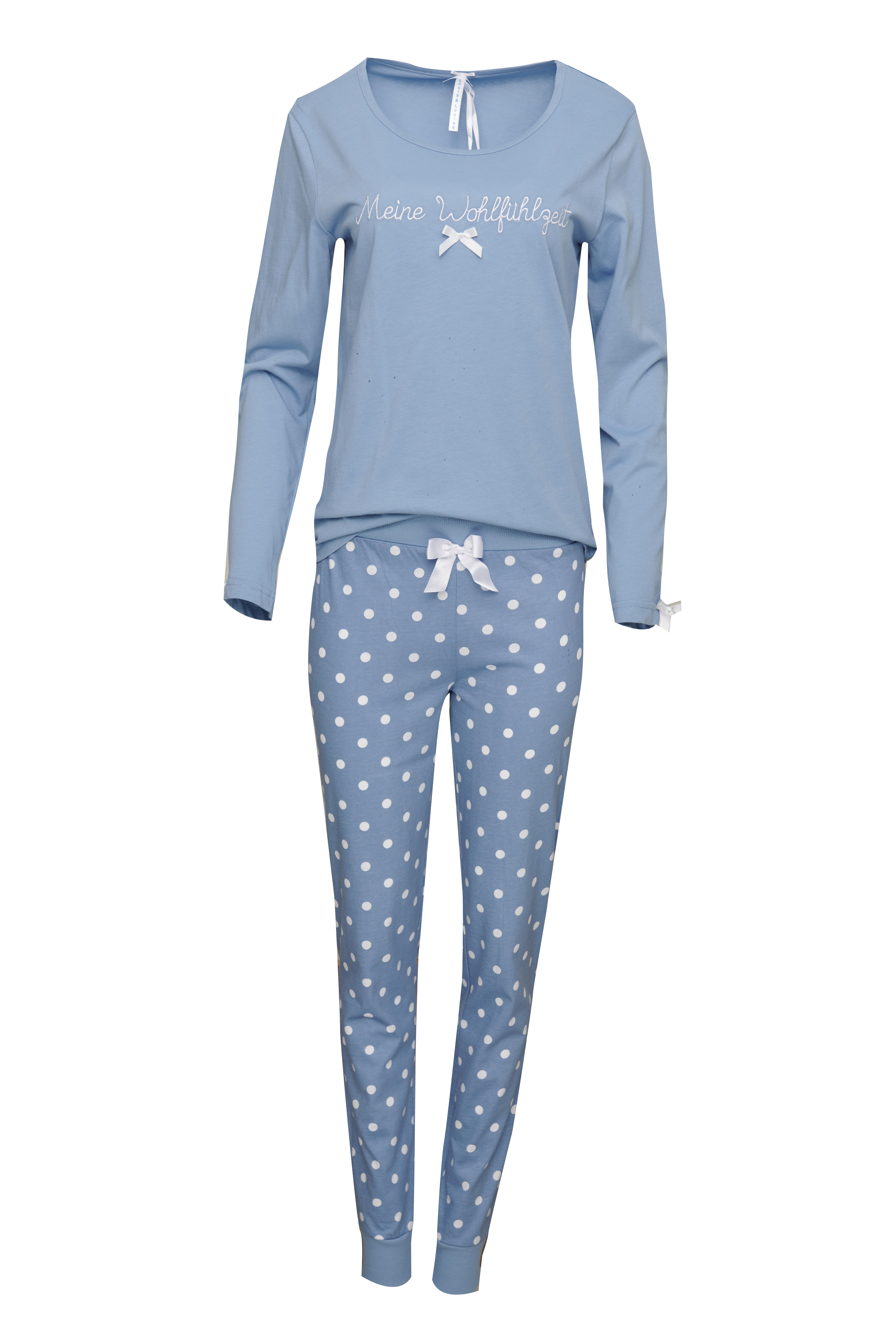 Pyjama Bündchen Damen "Meine Wohlfühlzeit", blau / blau allover