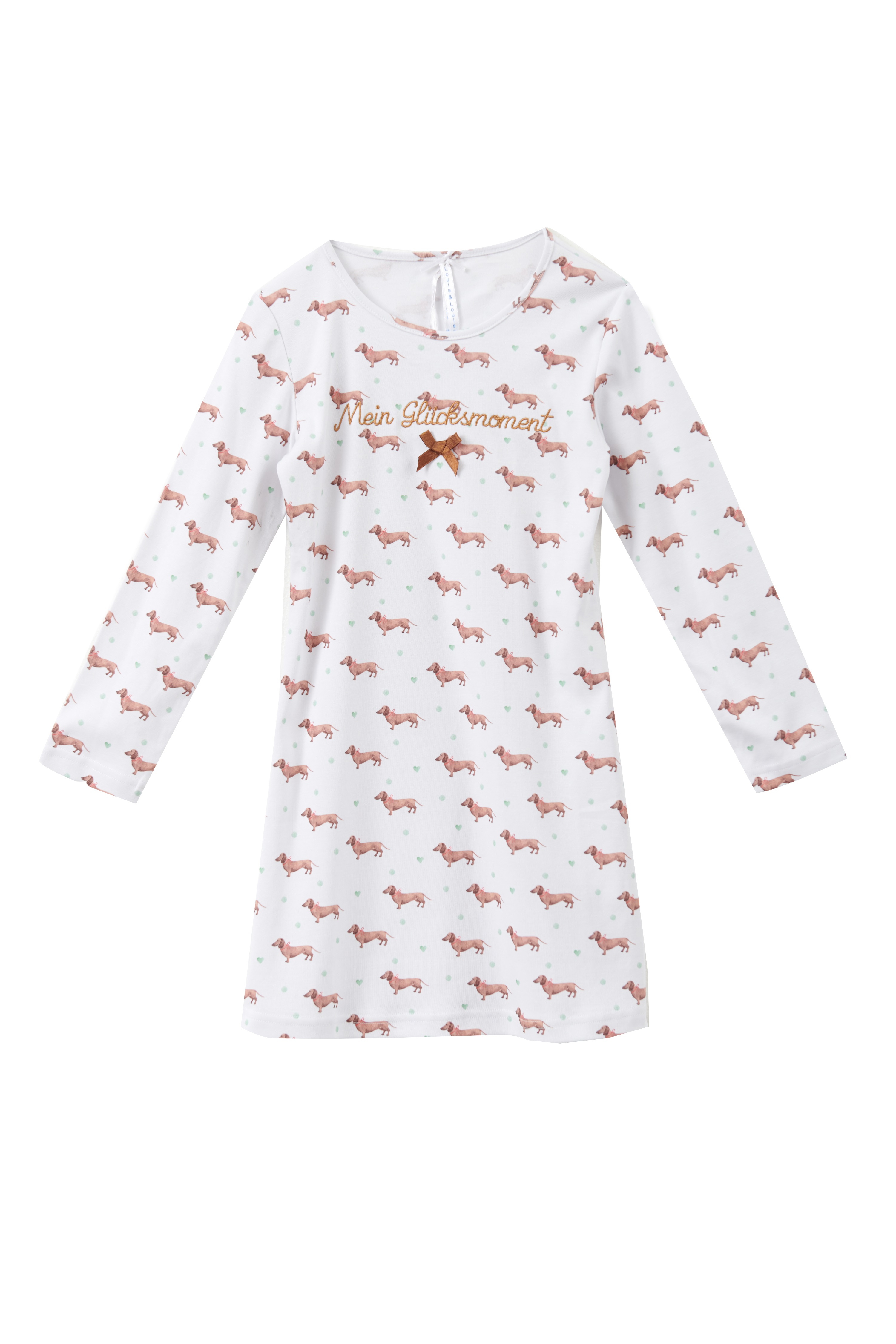 Kinder-NH-Dackel-allover Nachthemd Kinder Basic "Mein Glücksmoment", Dackel allover