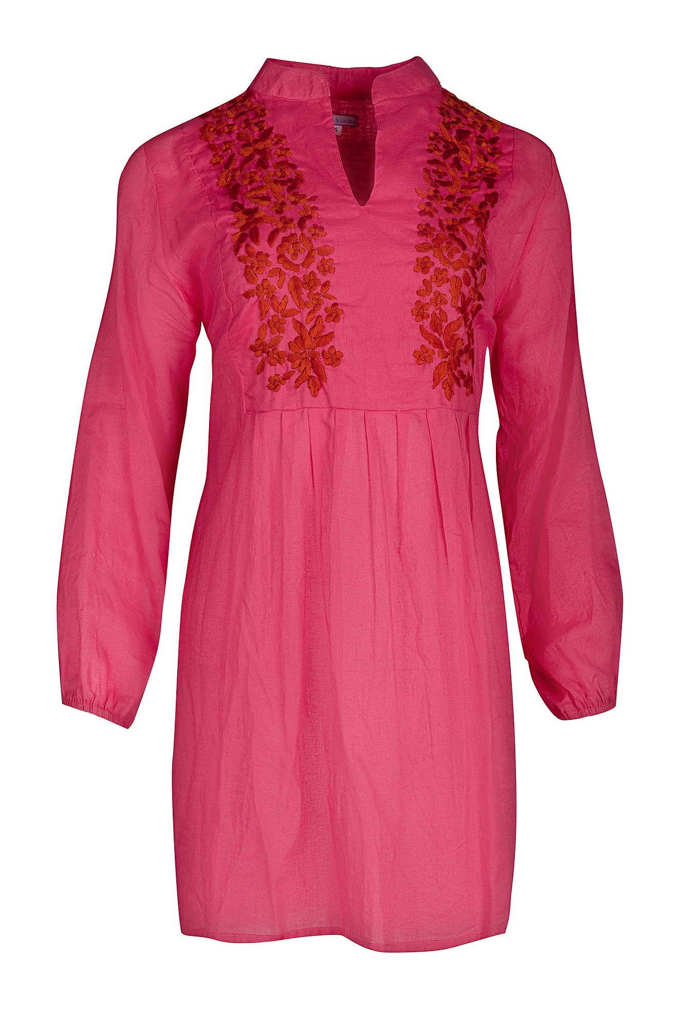 Tunika handbestickt V-Schnitt, Damen, pink / rot