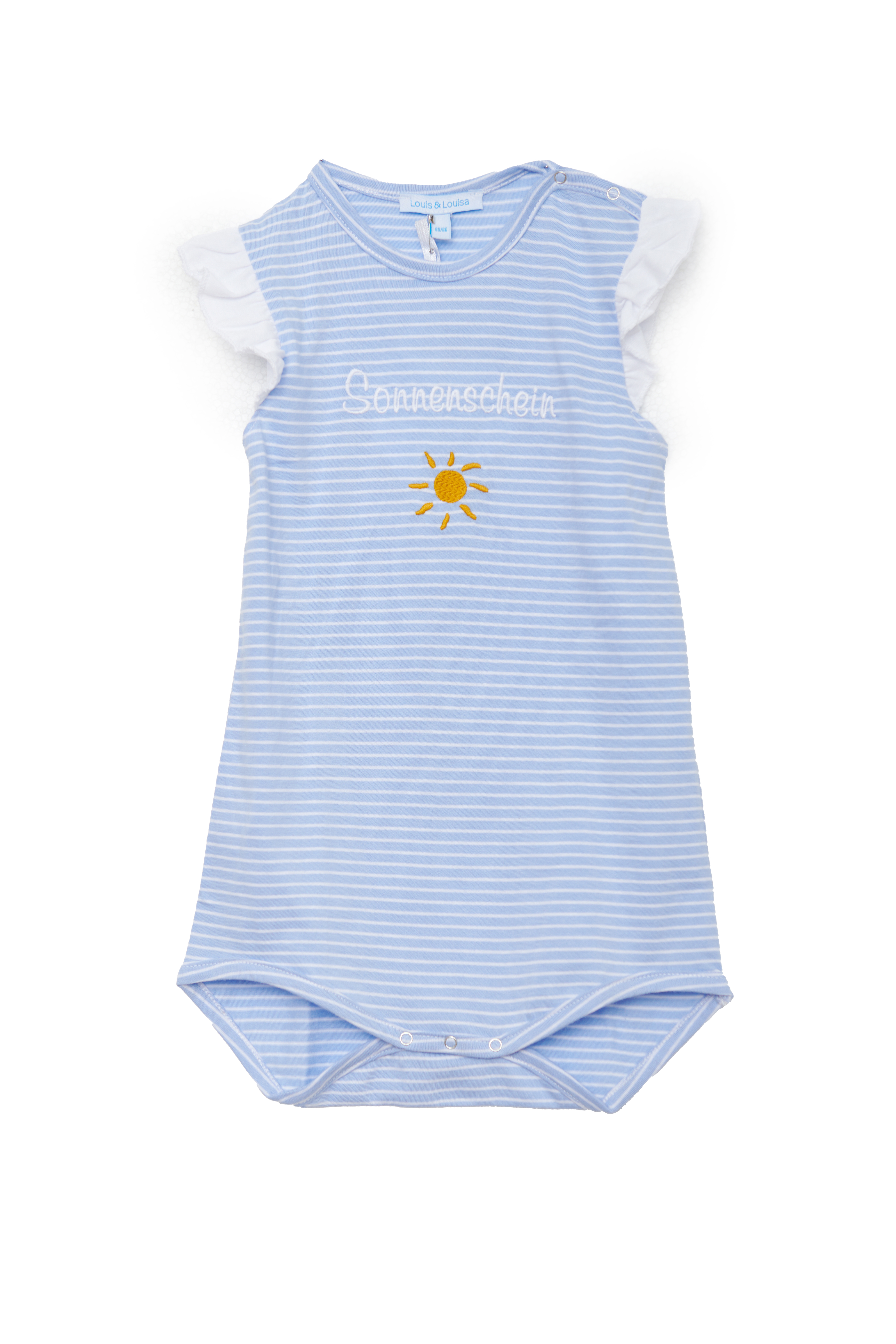 Body Baby mit Rüsche "Sonnenschein", blau gestreift