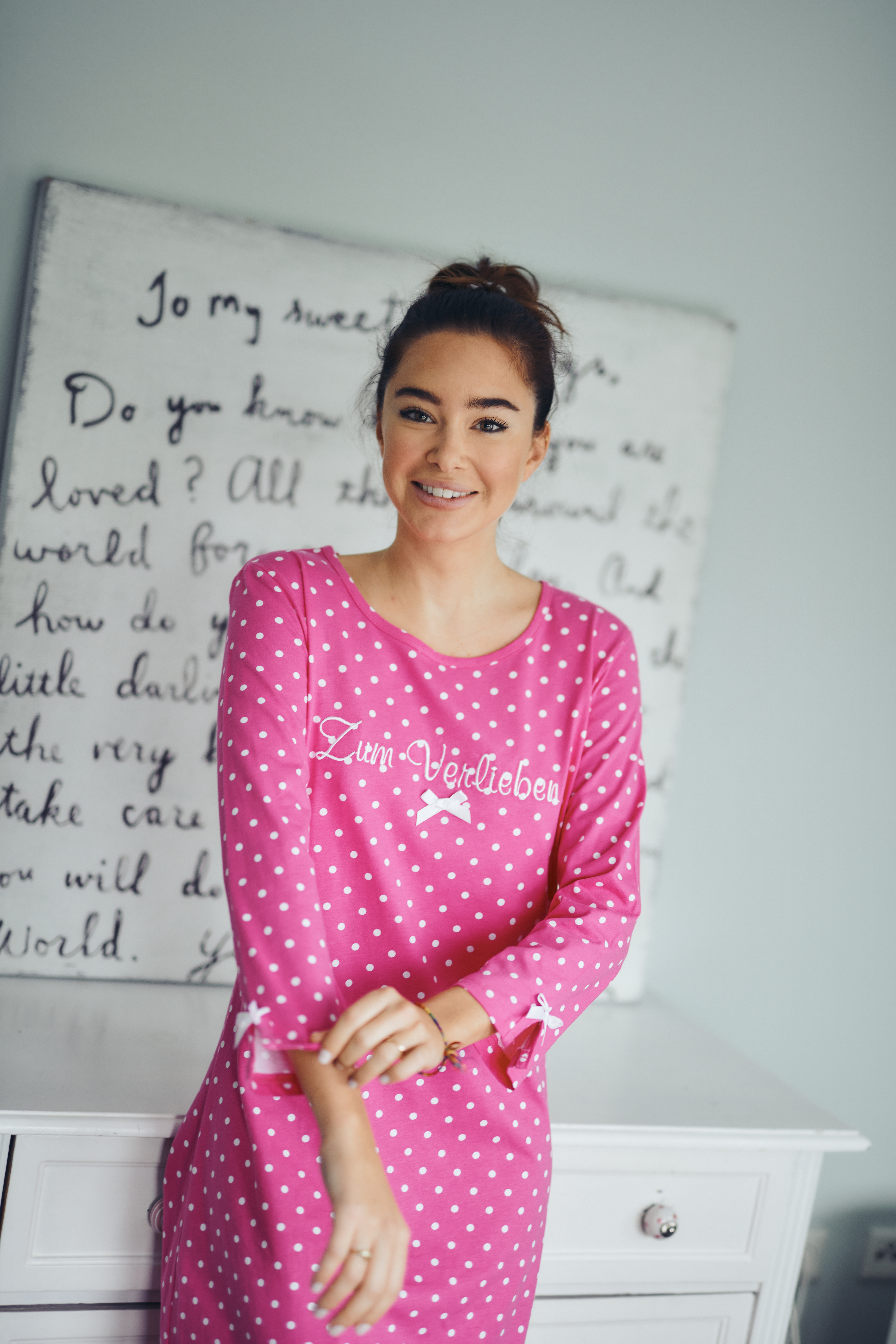 Nachthemd Damen Basic "Zum Verlieben", pink allover