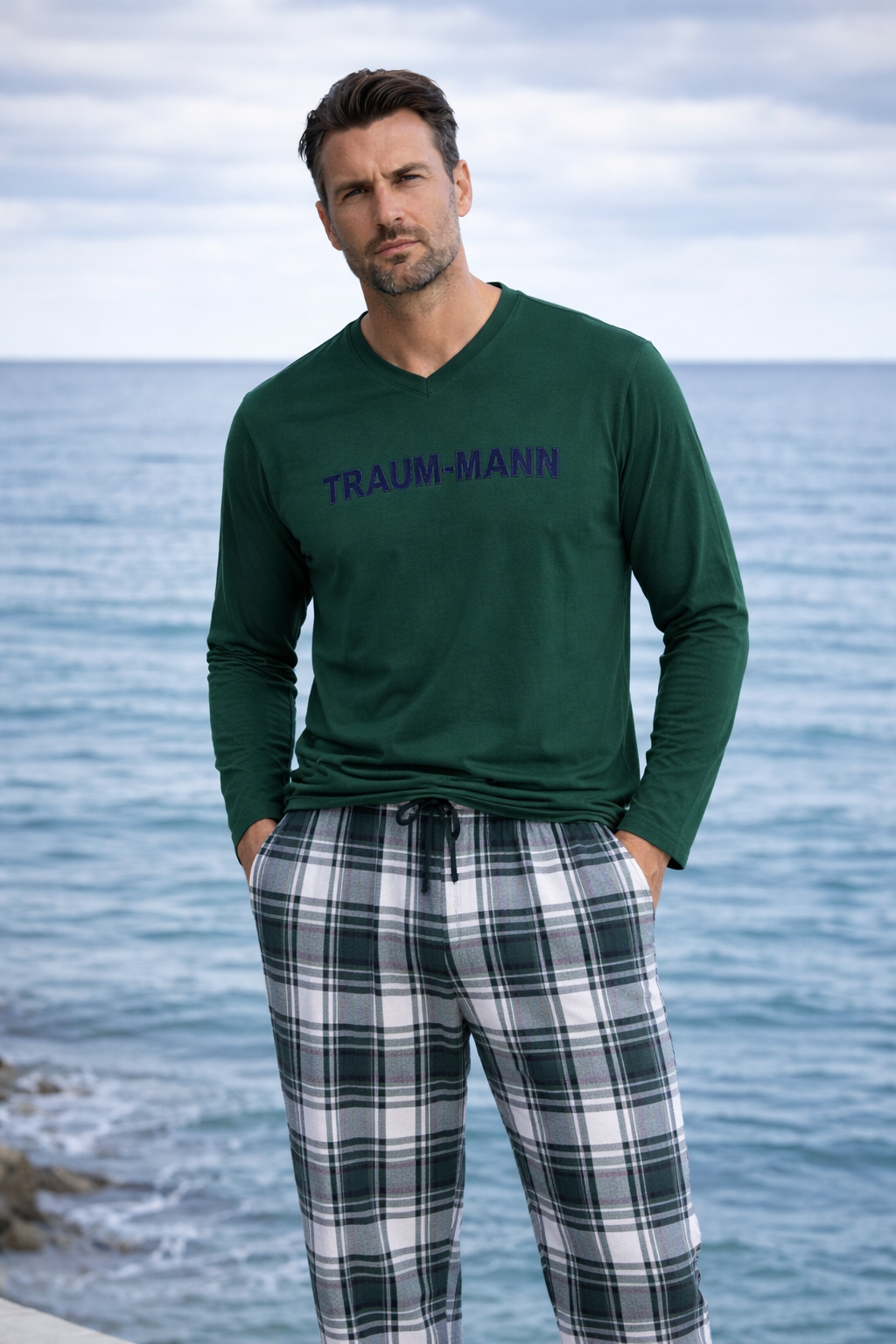 Pyjama Herren "Traummann", grün/ Flanell