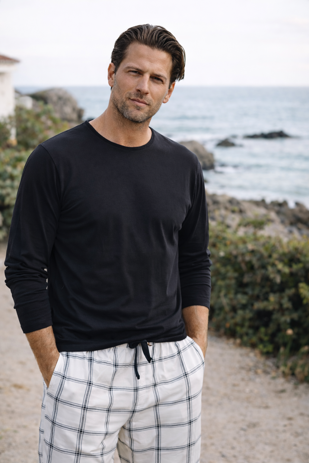 Pyjama Herren, schwarz / Flanell