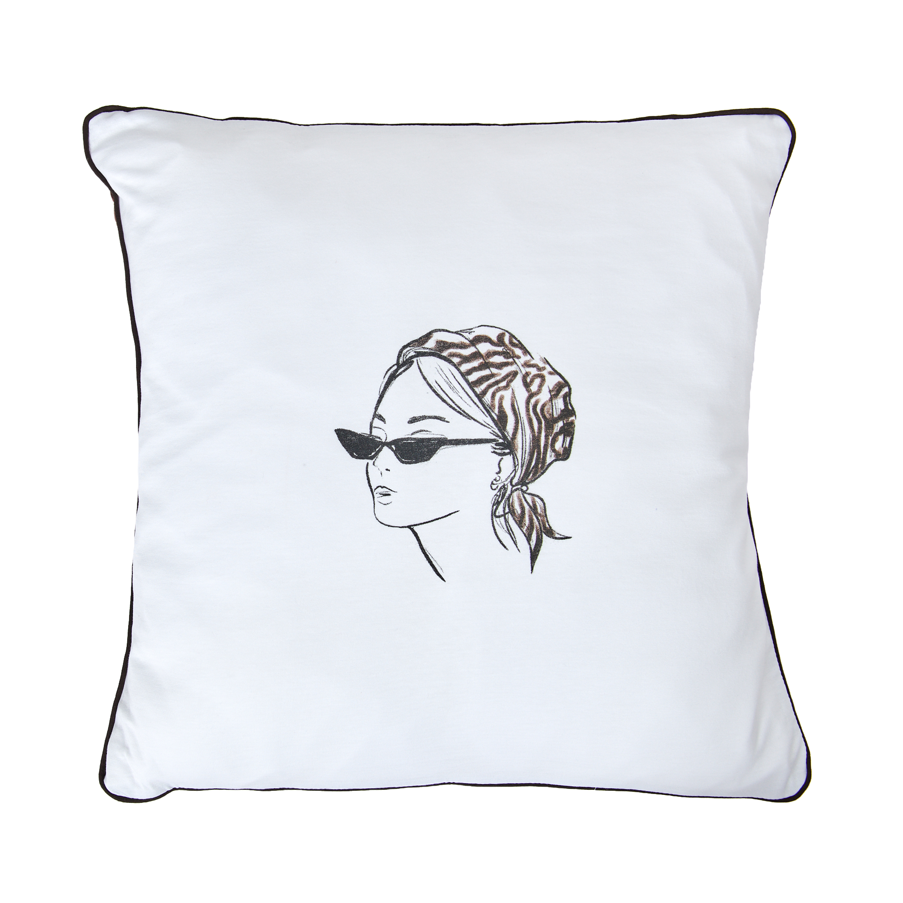 Kissenhülle  "Dame mit Sonnenbrille" weiß / zebra allover