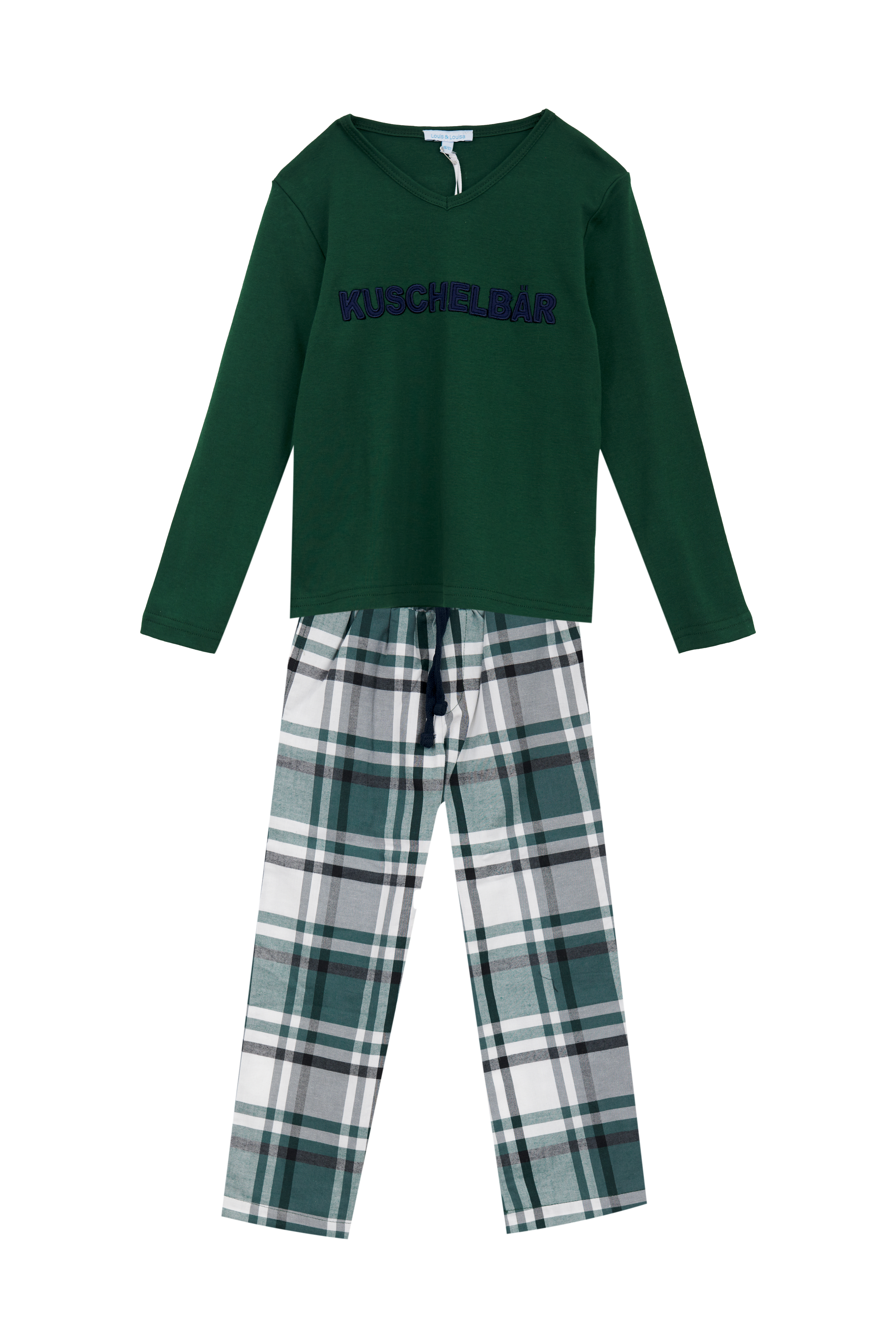 Pyjama Jungs "Kuschelbär", grün/ Flanell