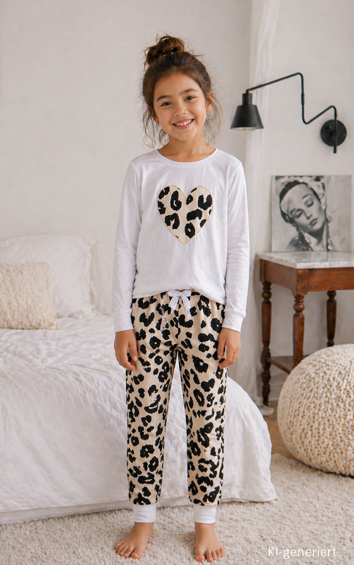 Pyjama Bündchen Kinder "Leo Herz", weiß /allover