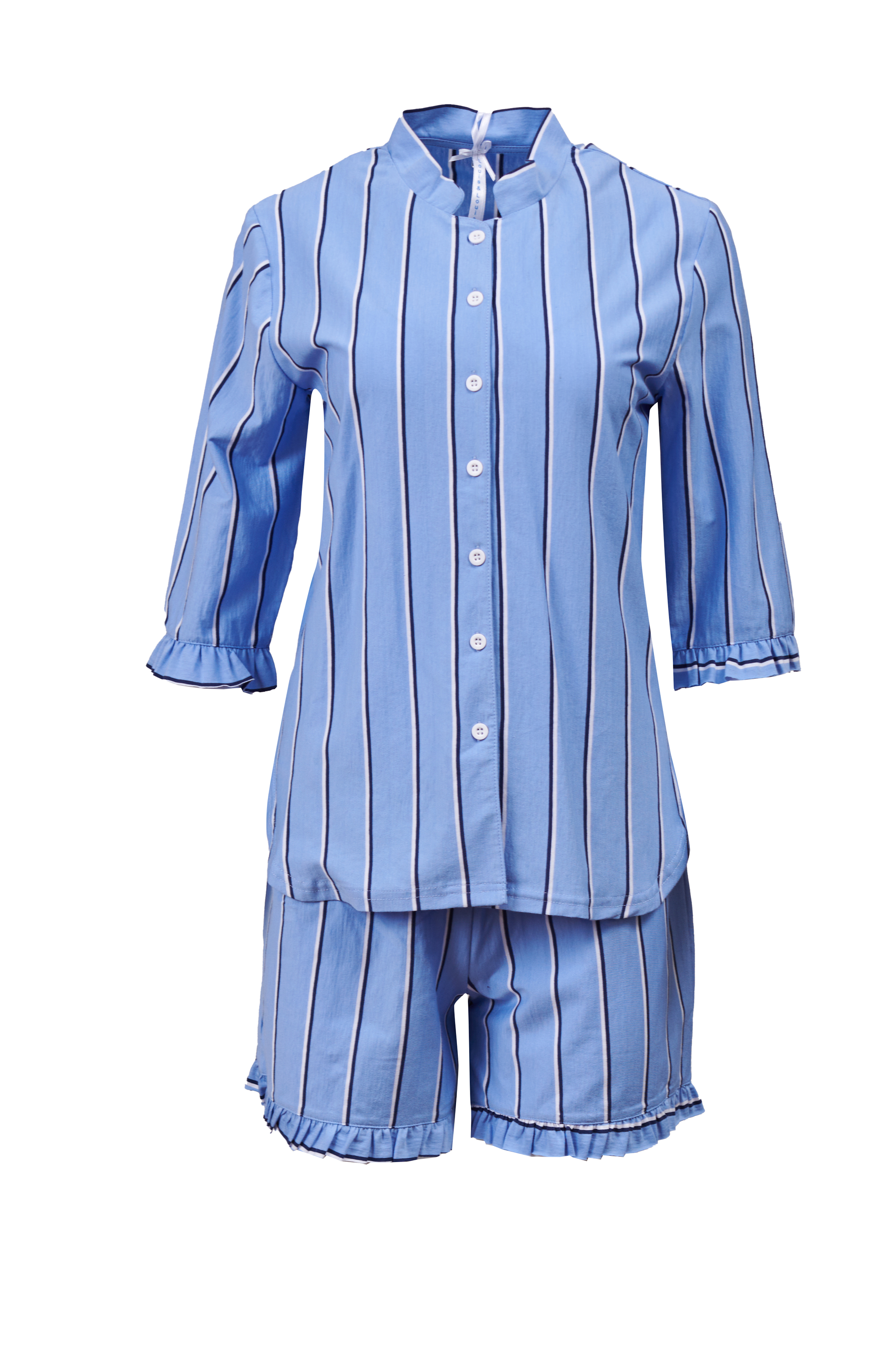 DSC_5701 Short-Set Damen Knopfleiste "Pures Vergnügen", blau gestreift