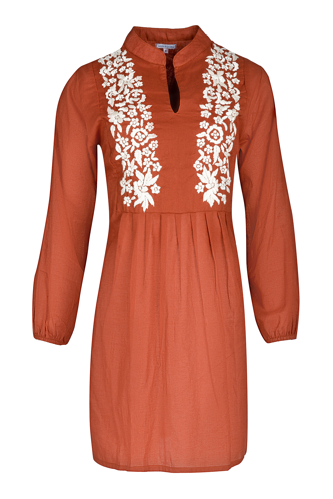 Tunika handbestickt V-Schnitt, Damen, rust / beige