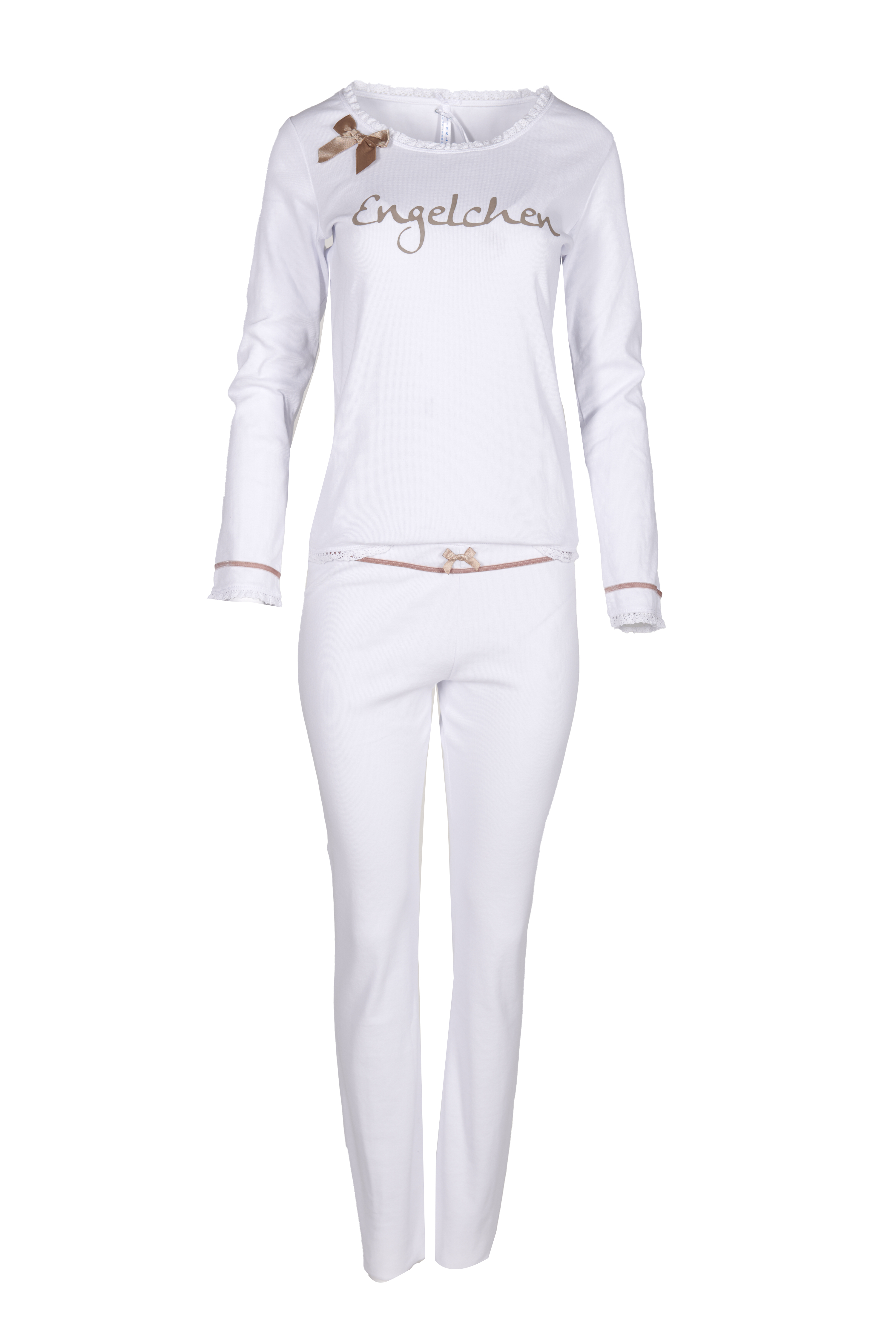 Pyjama Damen Rippe "Engelchen", weiß