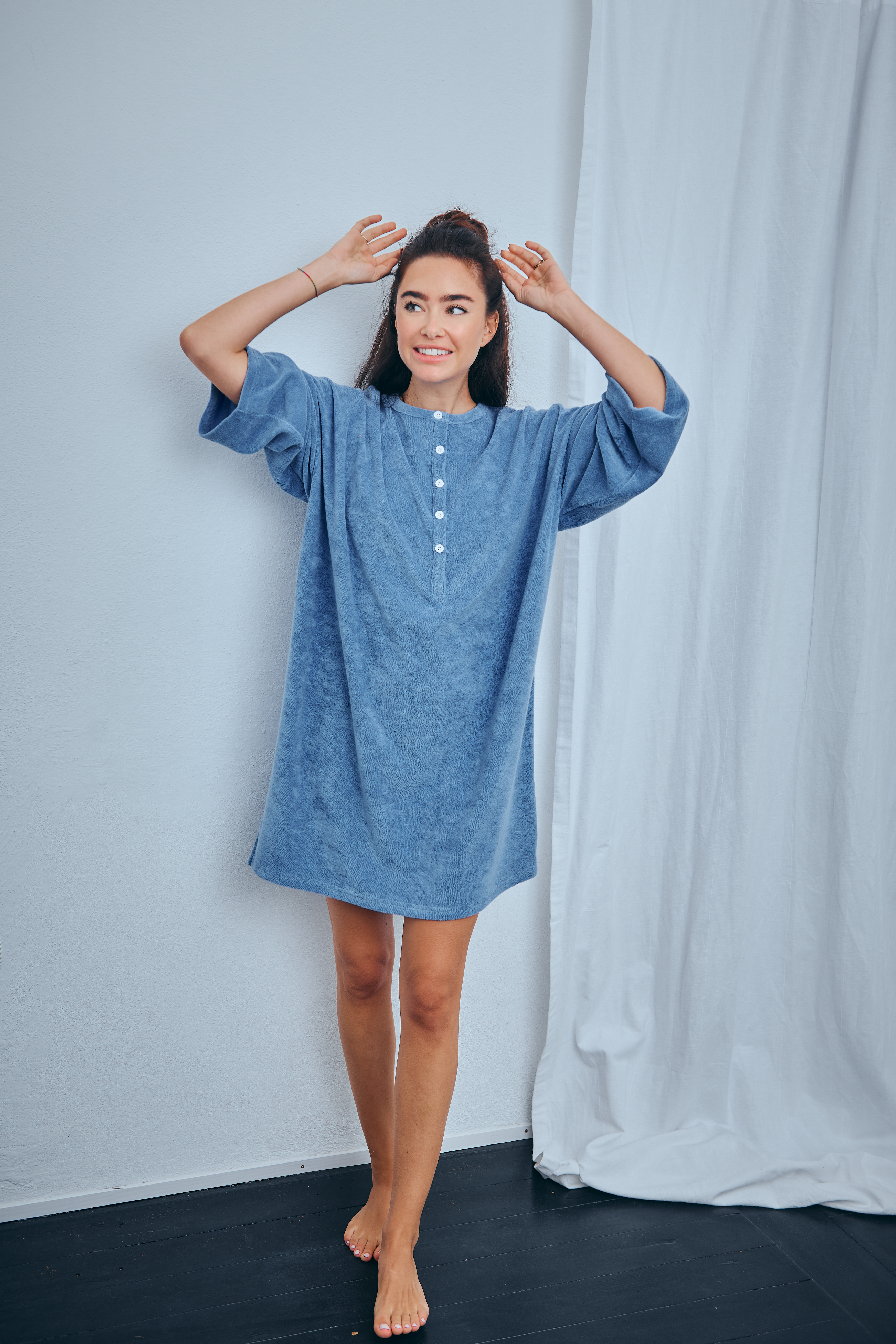 Frottee, Badekleid mit Knopfleiste, blau allure