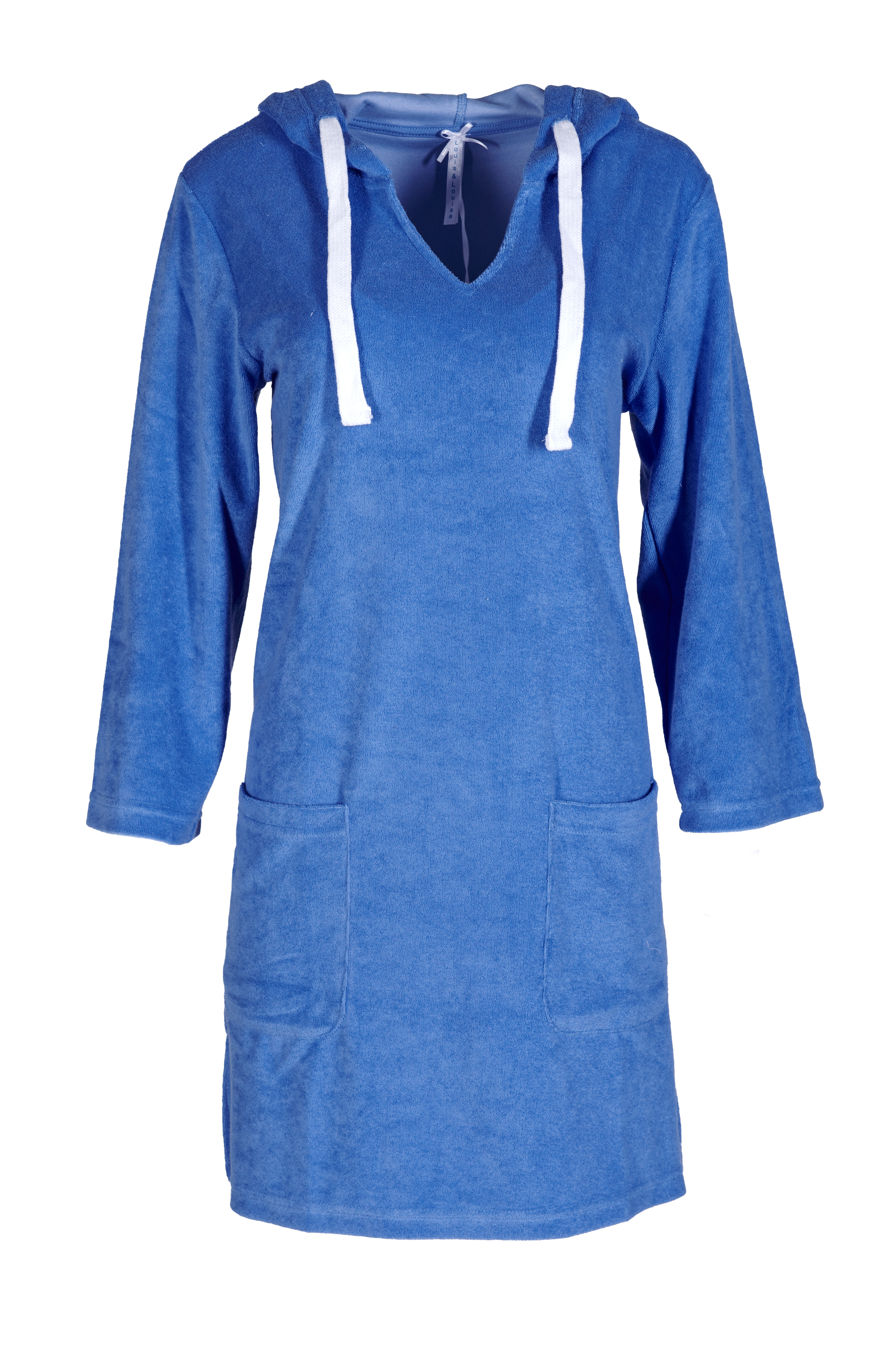 Badekleid Frottee Damen, blau mit Kapuze