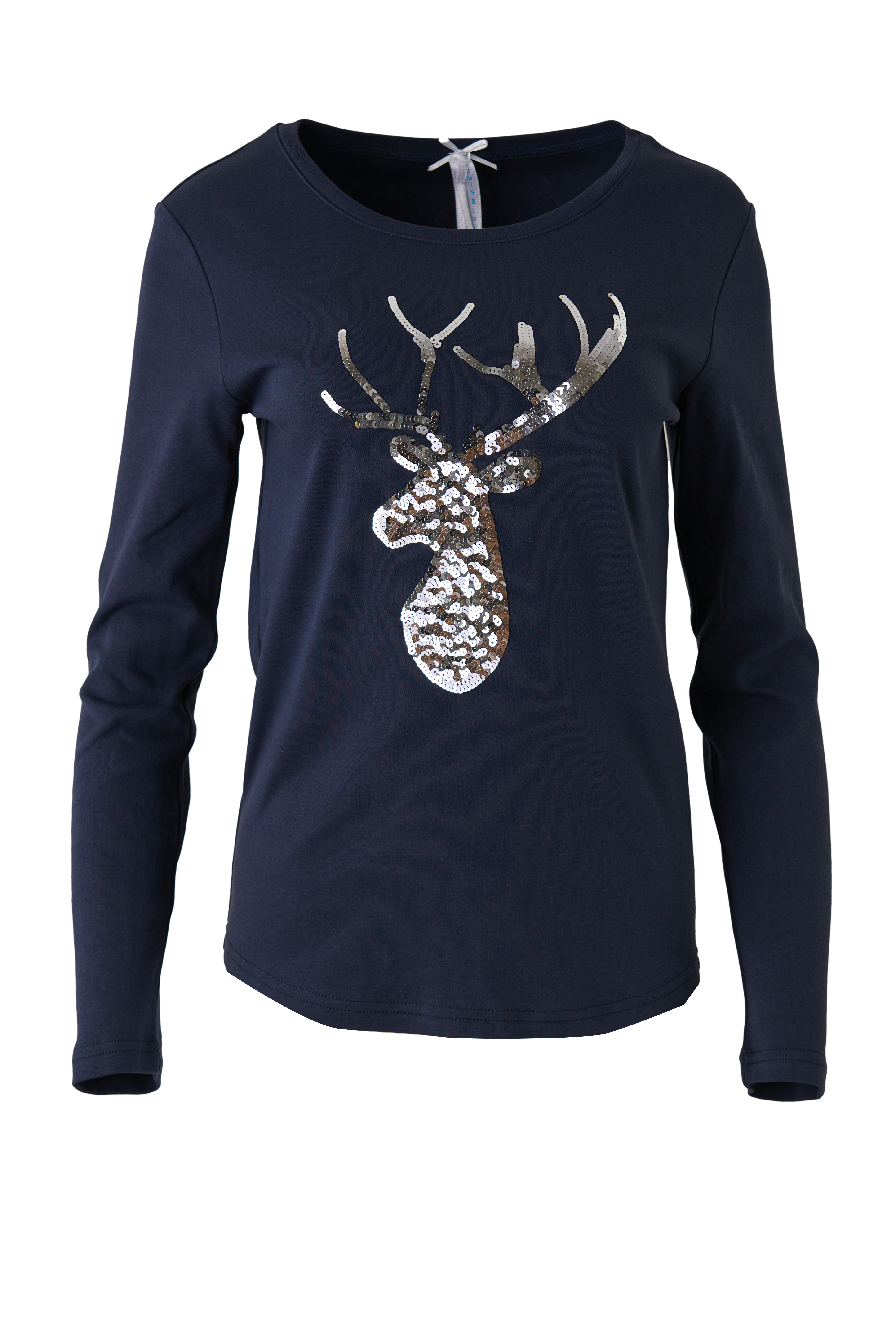 Shirt Damen "Paillettenhirsch", blau / silber