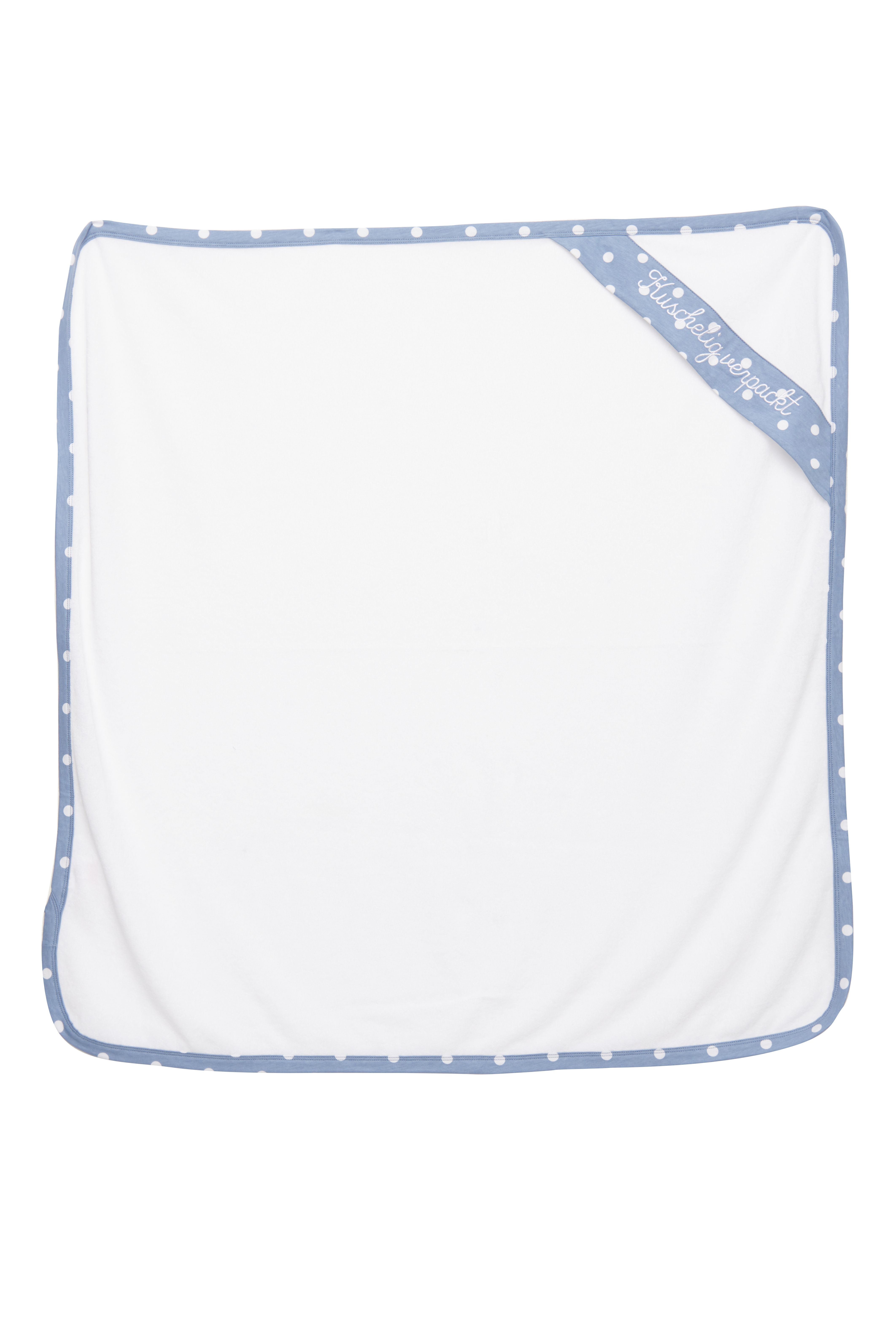 230307_LL8027 Badetuch Baby "Kuschelig verpackt", weiß / blau Pünktchen
