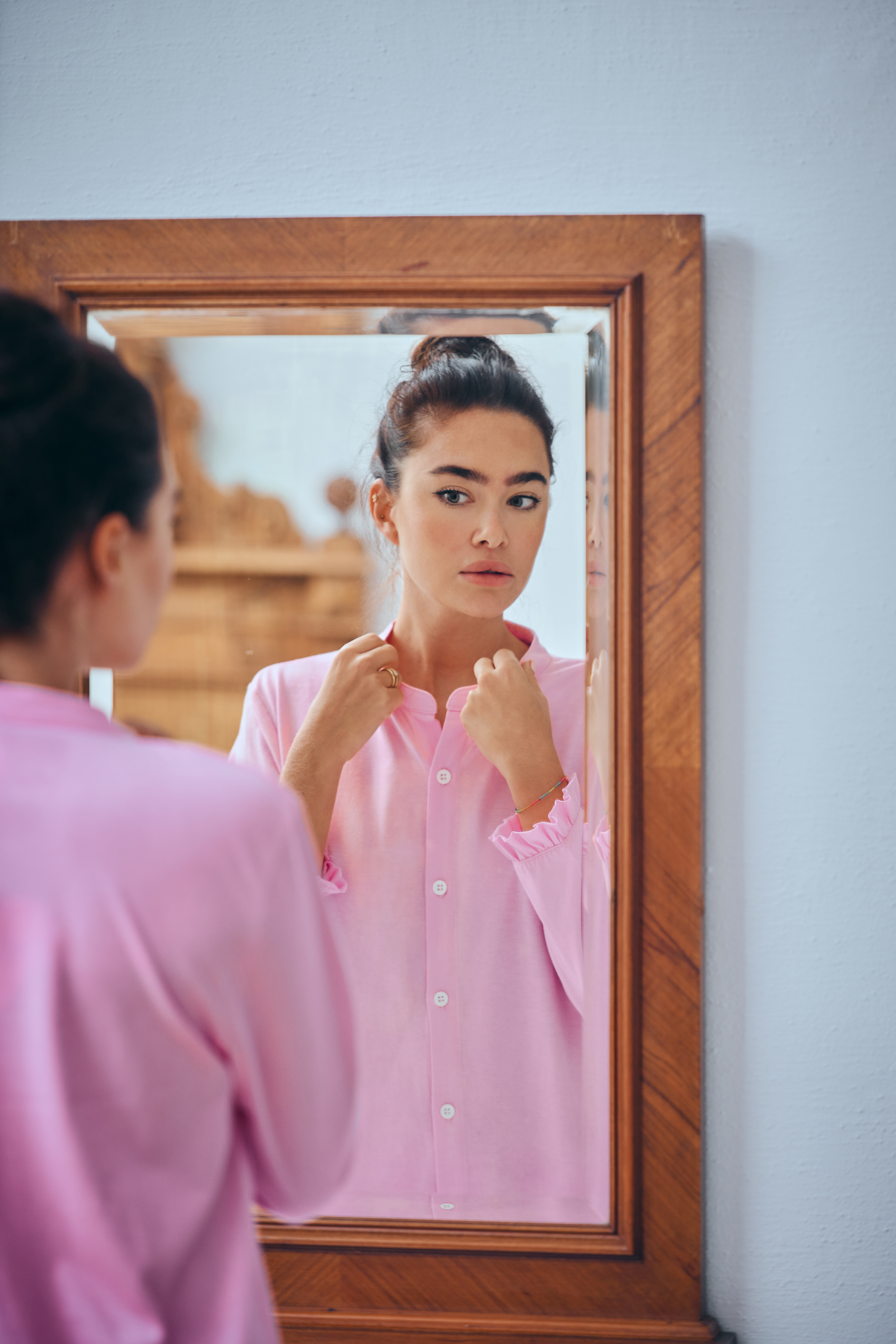 Nachthemd Damen Knopfleiste, rosa